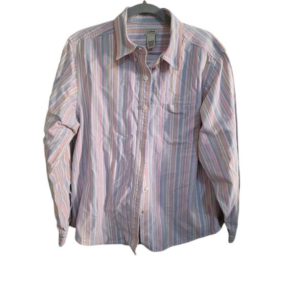 L.L. Bean Women's Striped Oxford Shirt Size M-Pastel Colors-Classic Fit - Picture 1 of 4